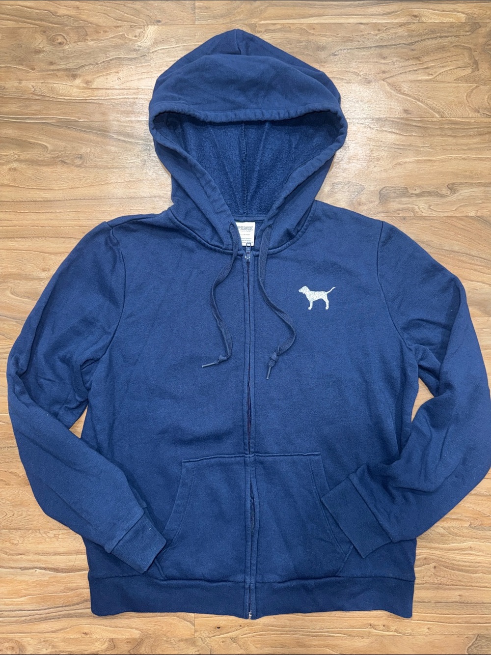 PINK Victoria's Secret Navy Full-Zip Hoodie with Sparkly Dog Emblem